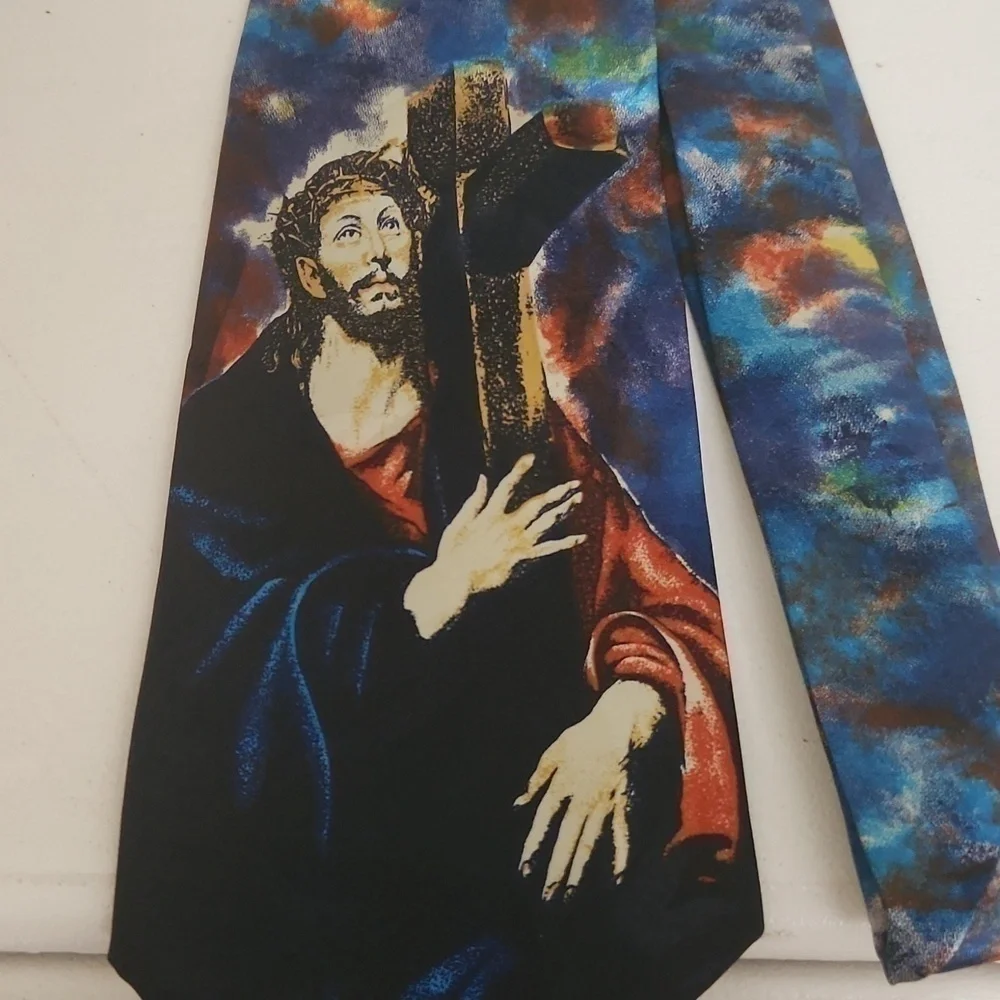 Jesus Carrying Cross A Rodgers Tie Christian Artsy Church Vintage - Picture 2 of 5